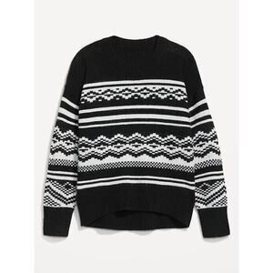OLD NAVY Women’s Cozy Black/White Crewneck Long Sleeve Fair Isle Sweater Sz. M